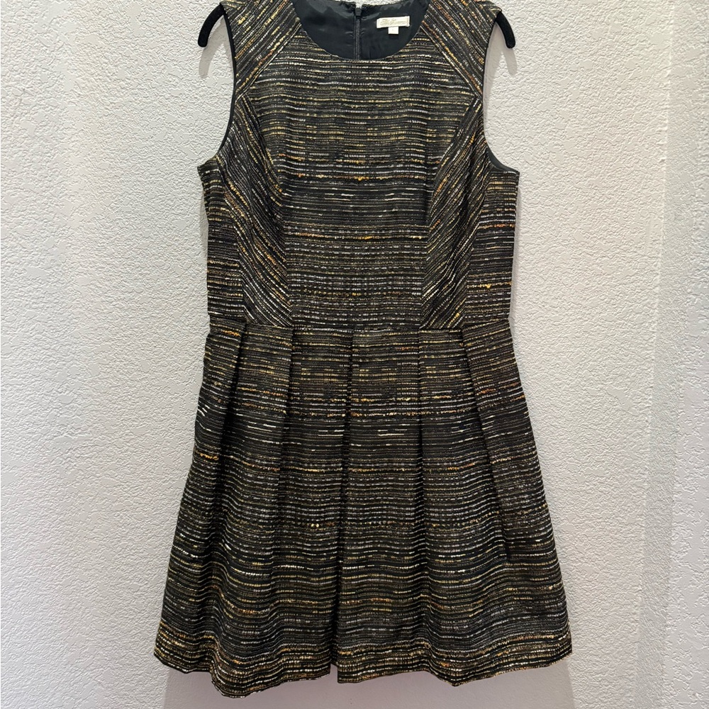 Shoshanna Black and Gold Pleated Dress